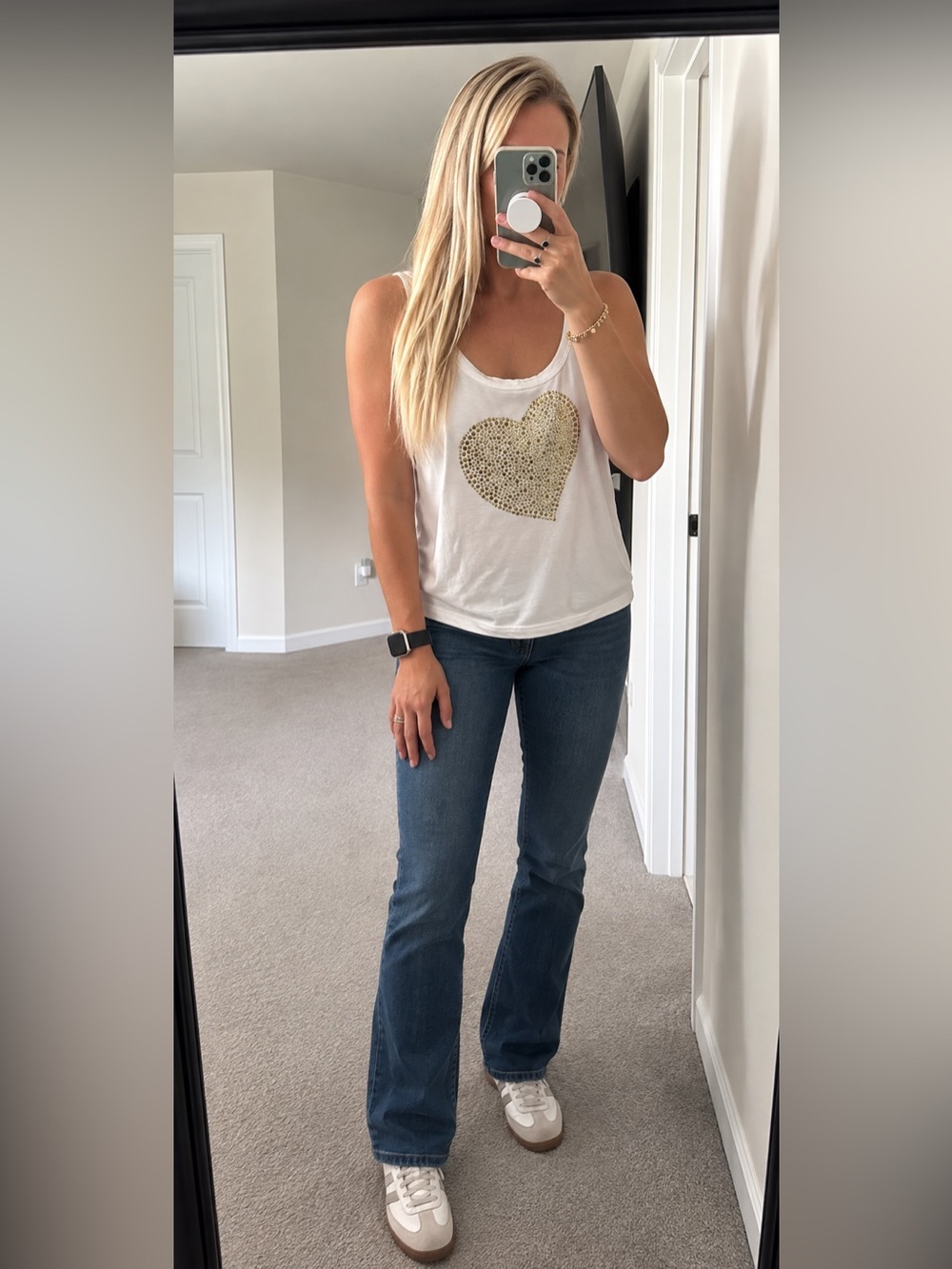 St. John White Tank with Gold Stud Heart Motif
